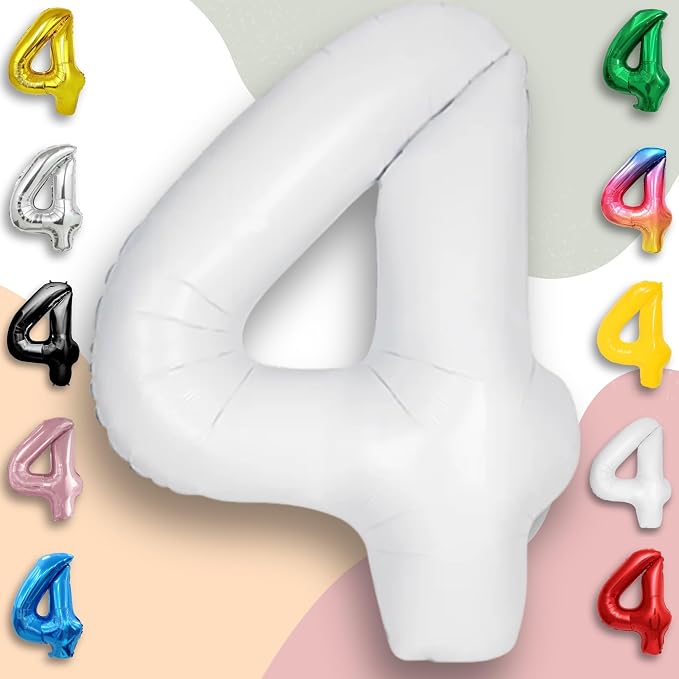 White Number Balloon 4 Mylar Foil Balloons 32 inch - Image 3