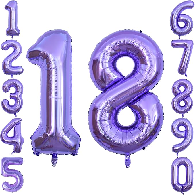 Purple Number 18 Balloon 40 Inch, Large Metallic Lavender Mylar Foil 18th by Unknown