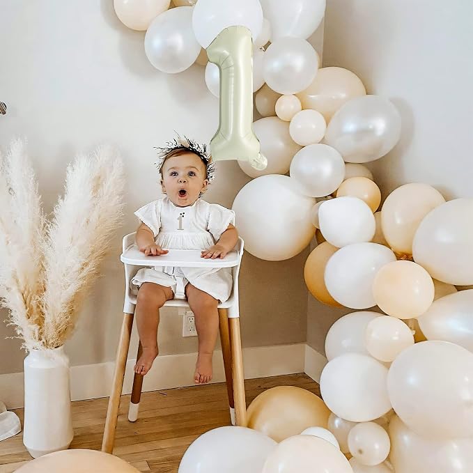 TONIFUL 16 Inch 10 Pcs Cream White 0-9 Birthday Number Balloons | Small Custom - Image 3
