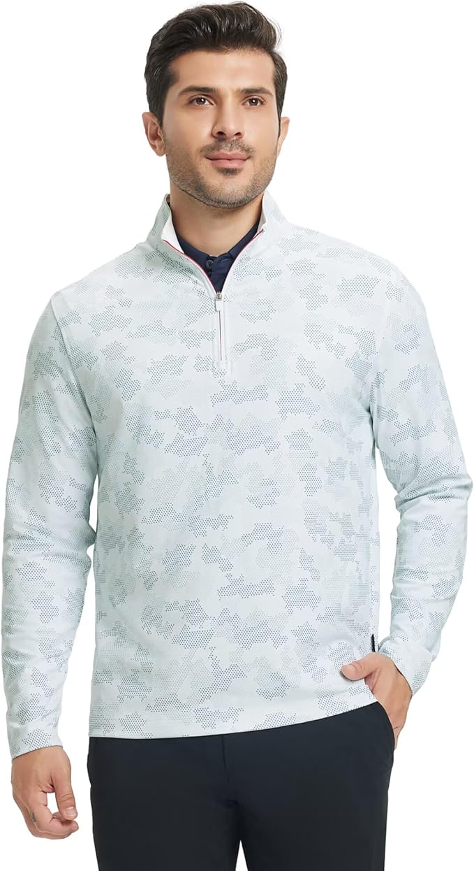 M MAELREG Quarter Zip Golf Pullover Men Dry Fit Long Sleeve Performance Wicking 1/4 Zip Full Print Pullover Mens Sweatshirt