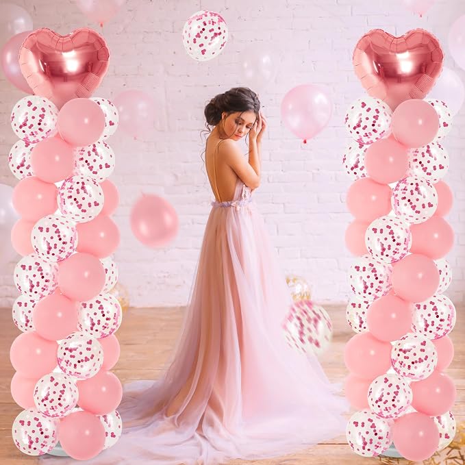 Realspring 2 Sets Wedding Pink and Rose Gold Heart Shape Balloons Column Stand - Image 6