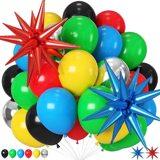 Red Blue Yellow Green Black Balloons, 22 Inch Red Blue Explosion Star Foil by Togvu