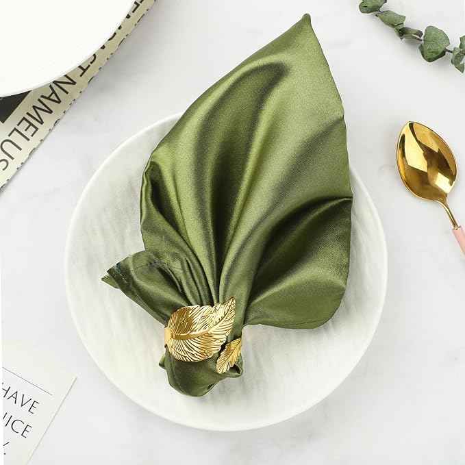 Gold Napkin Rings, Shiny Metal Napkin Rings Set of 12, Study Leaf Shaped Table Decor, Stylish Fall Napkin Ring Bulk for Christmas, Easter, Wedding, Party, Elegant Table Settings Gift Ideas