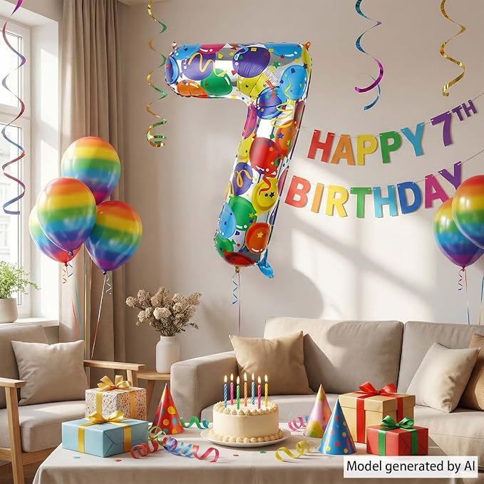 Rainbow Number 7 Balloon 40 Inch, Colorful Foil Number - Image 3