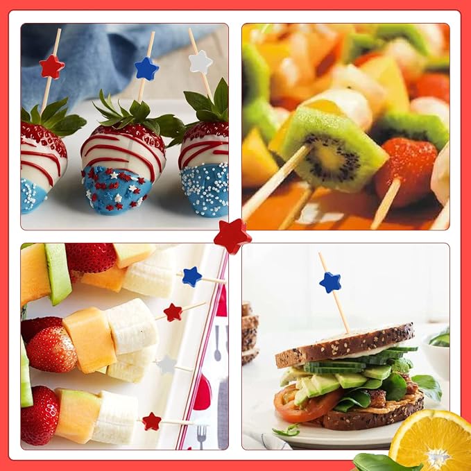 100pcs Red White Blue Star Cocktail Picks Fruit Sticks Food Toothpicks Sandwich - Image 5