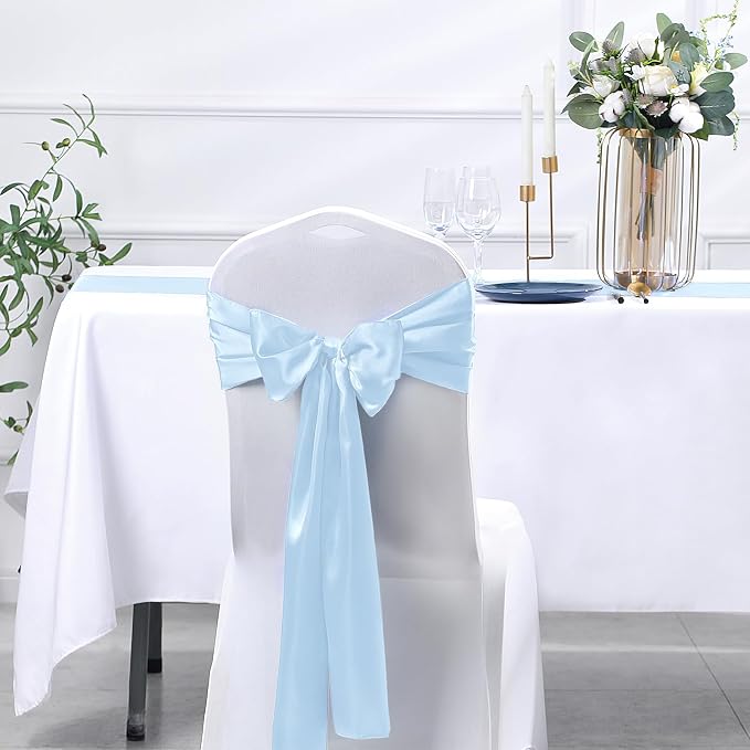 SiinvdaBZX 24 Pcs Light Blue Satin Table Runner 12 x 108 inches Long | Bright - Image 6