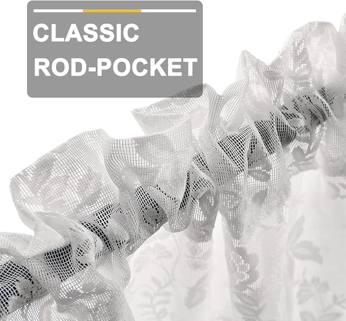 FINECITY White Floral Lace Valance Curtain - Image 4
