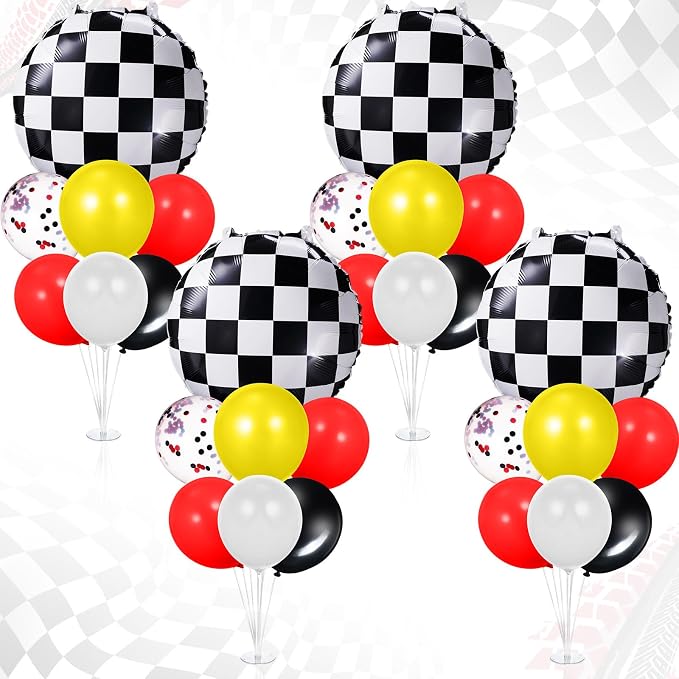 4 Sets Race Car Party Balloons Stand Kit Racing Car Table Centerpieces Decor by Charnoel
