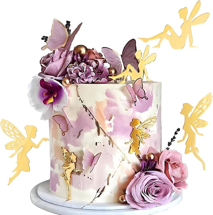 12PCS Gold Fairy Cupcake Toppers Acrylic Fairy Cake Decor by Wolpark