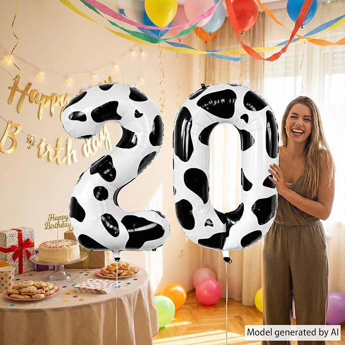 40 Inch Cow Print Number 20 Balloon Set, Giant Black White Cowhide Foil Mylar - Image 7