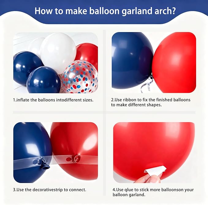 Red White and Blue Balloon Arch Kit, Party Decor | Red White Blue Balloons - Image 3