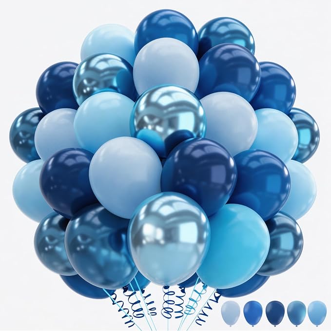 160Pcs 12 Inch Metallic Blue Balloons Chrome Navy Pearl Pastel Macaron Light by PAXILE