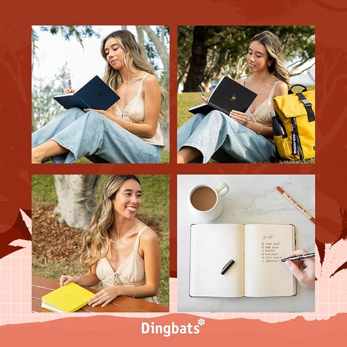 Dingbats* Earth Dotted Writing Journal Notebook A5 - Vegan Leather Hardcover - Ideal for Work, Travel - Pocket, Elastic Closure & Bookmark