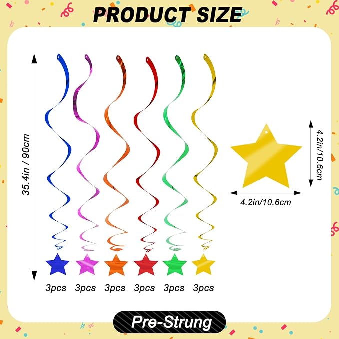 BEISHID Assorted Rainbow Pre-Strung Stars Hanging Swirls Rainbow Hanging - Image 2