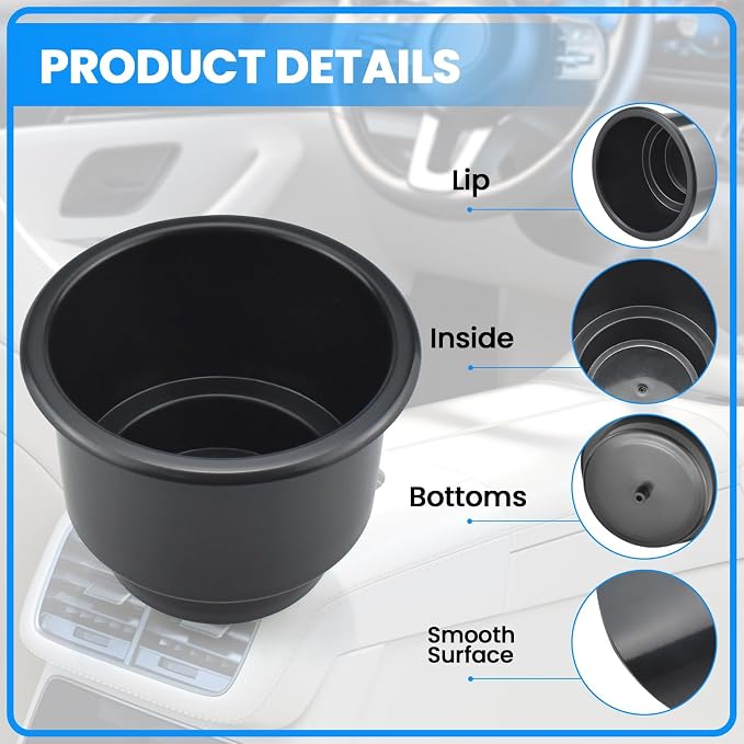 SDTC Tech Black Sofa Cup Holder, Universal Plastic Recessed Cup Holder - Image 3