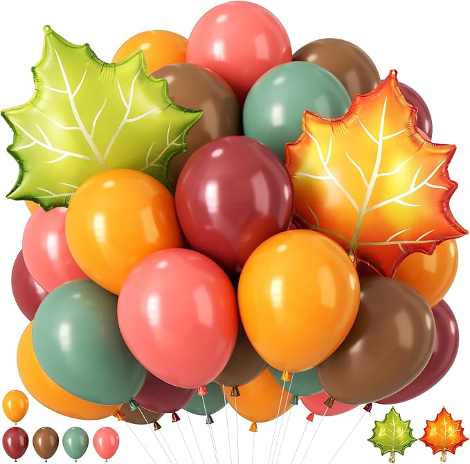 Fall Balloons with 2 Pcs Big Maple Leaves Acorn Balloons | 12 Inch Burgundy by Froova