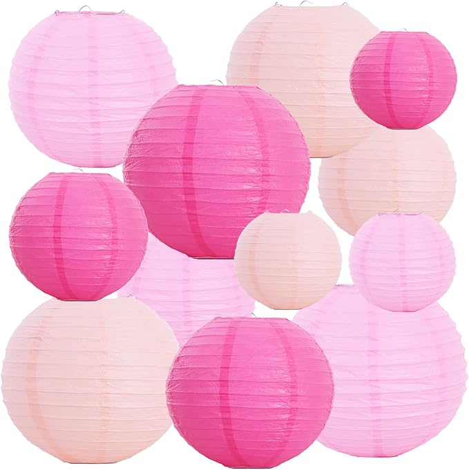 BEISHIDA Pink Mix Paper Lanterns 12Pcs 6/8/10/12 Inch Round Chinese Lamp | by Beishida