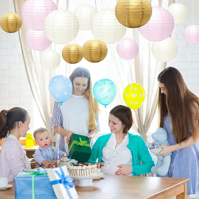 21Pcs Paper Lanterns, 4-10in Round Hanging Decor - Image 4