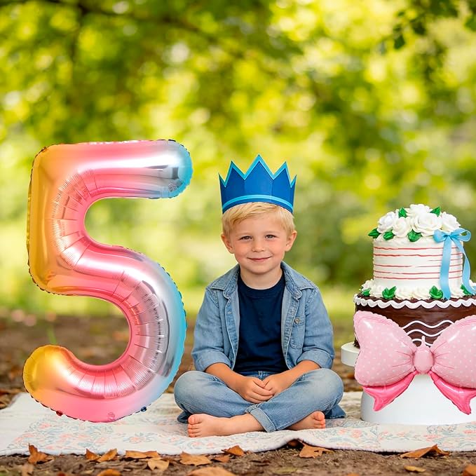 40-Inch Number 5 Gradient Giant Number Balloons And Mini Bow Balloons Foil - Image 3