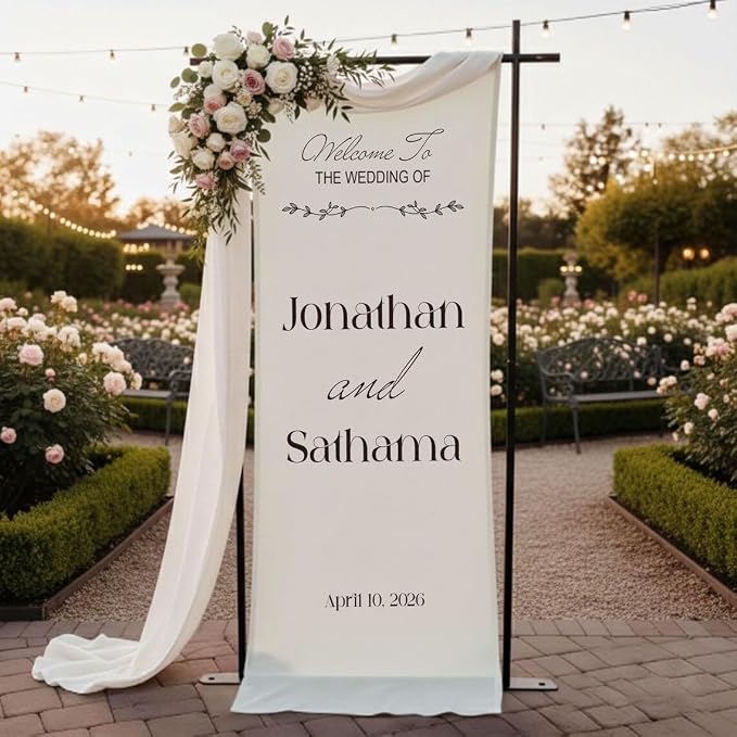 Wedding Welcome Sign Banner Personalized Custom Name Linen Fabric Wedding by Custom