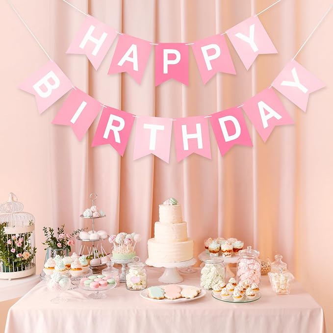Pre-Strung Pink Happy Birthday Banner - Image 4