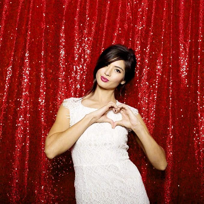JYFLZQ Red Sequin Backdrop Curtains 8ft x 8ft 1 Panel Glitter Photo Booth by JYFLZQ