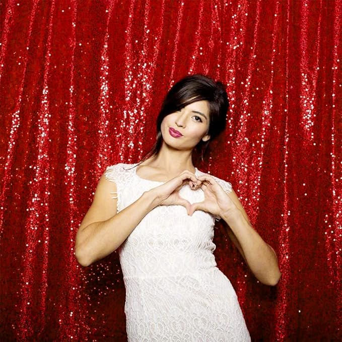 JYFLZQ Red Sequin Backdrop Curtains 6ft x 8ft 1 Panel Glitter Photo Booth by JYFLZQ