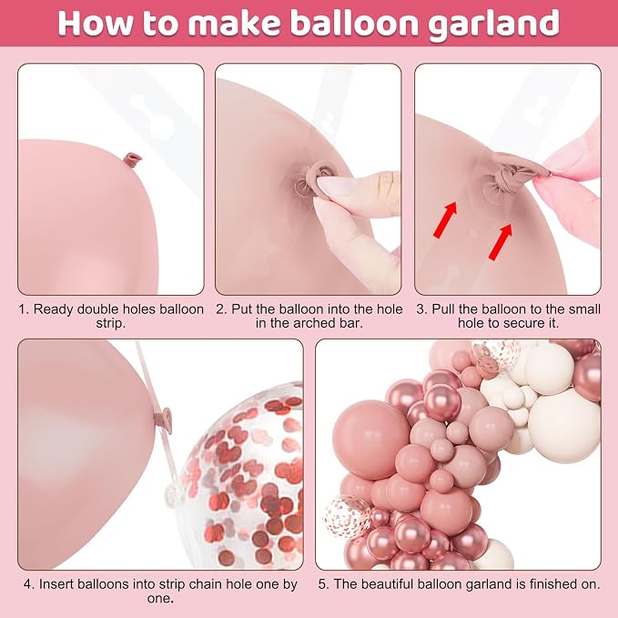 Amandir 153pcs Dusty Pink Balloon Garland Arch Kit Different Sizes | 18 12 10 5 - Image 3
