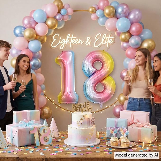 Rainbow Ombre Number 18 Balloon 40 Inch Pastel Foil Decor - Image 2