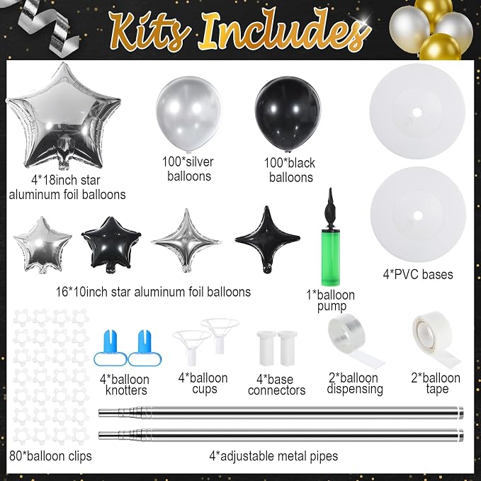 Gejoy Black Silver Balloons Column Stand Kit Adjustable Tower Stand from 1.4 to - Image 2