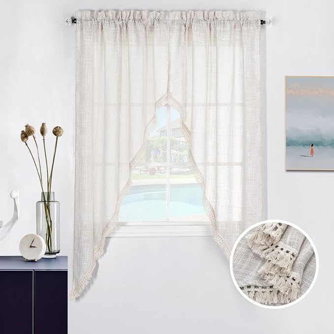 Beda Home Tassel Linen Textured Swag Curtain Valance by BedaHomeBedaLife