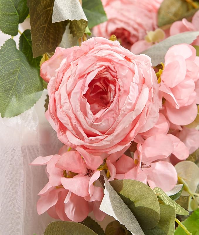 Artificial Flower Garland 2pcs 5.4ft Rose & Hydrangea Vine, Light Pink | - Image 7