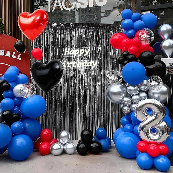 Red Black Silver Blue Balloons Arch Kit - Image 6