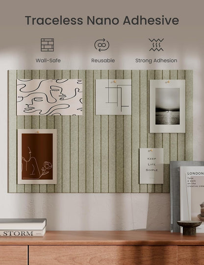 Bumusty Large Cork Board Alternative-36 x24 Felt Bulletin Board Tiles, with 30 Pushpins, 40 Adhesive Tabs, 6-Pack Slat Wall Paneling, Cork Boards for Office Push Pin Board Felt Board-Sage