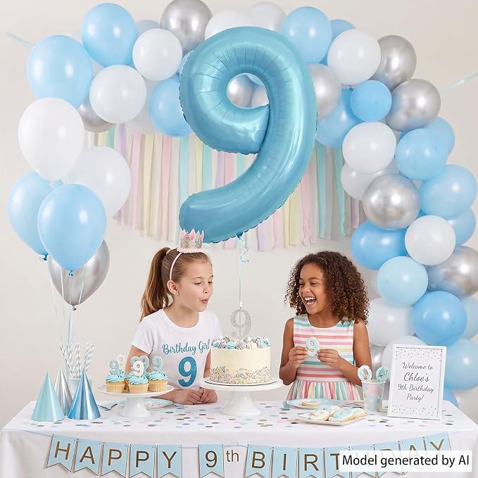 Pearlescent Blue Number 9 Balloon 40 Inch, Large Light Blue Mylar Foil Balloon - Image 2