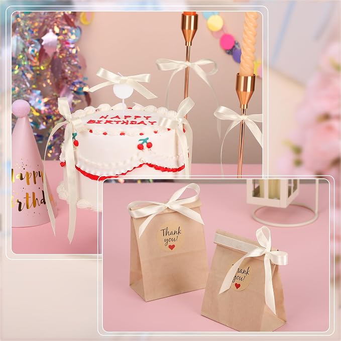 woric 120 Yards Ivory Satin Ribbon 3/8 Inch Thin Cream Ribbons | Single-sided - Image 5