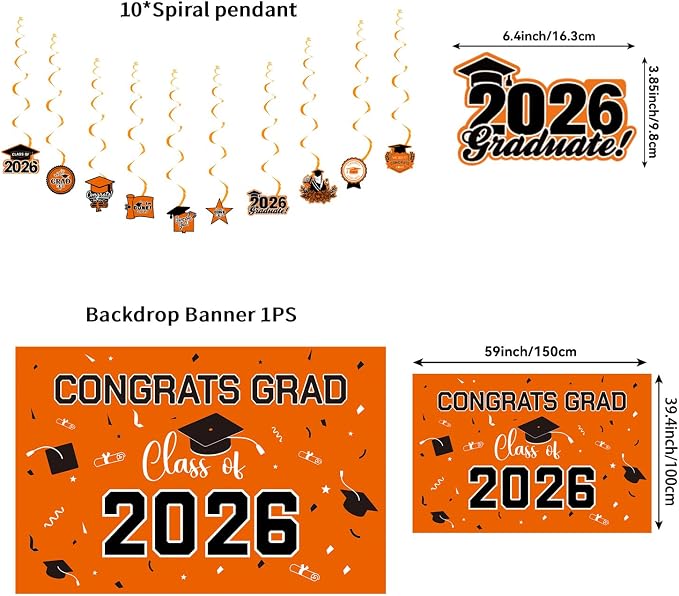 Graduation Decorations 2026 Orange Themed Set - Image 4