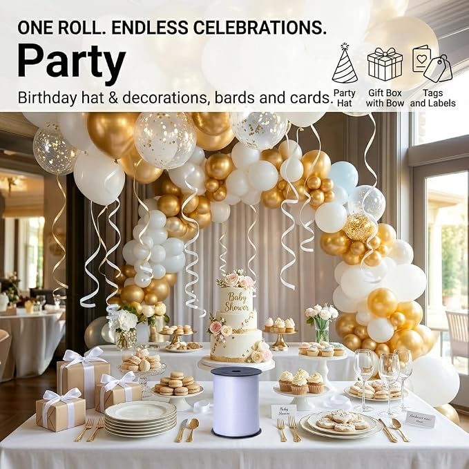 500 Yards White Curling Ribbon 1/5 Inch — Balloon String Ribbon - Image 8