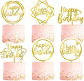 6-Pack Gold Cake Topper Set, Double-Sided Glitter, Acrylic Happy Birthday by Apluselection