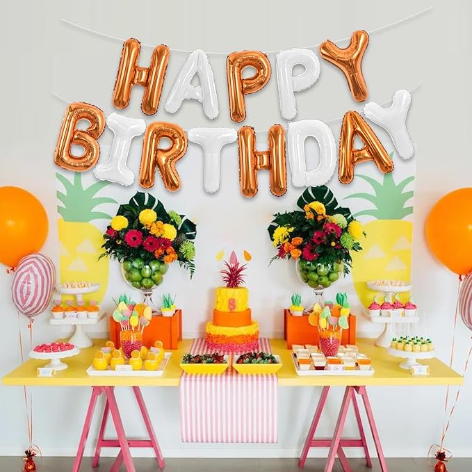 TONIFUL 16 Inch Orange White Happy Birthday Balloons Banner Decorations | - Image 6