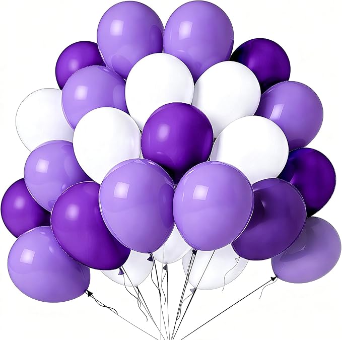 Purple and White Balloons 100Pack 12 Inch Set Latex Party Decorations | Dark by LYNSP