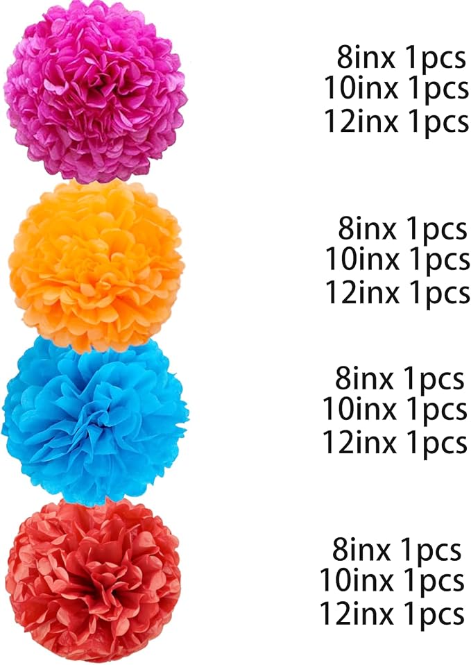 Rose Red Orange Blue Red Paper Pom Poms - Image 2