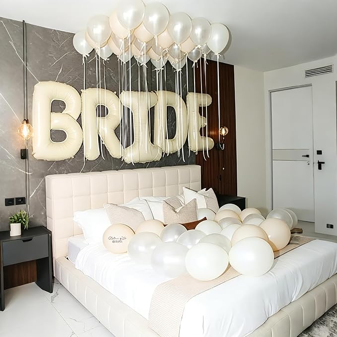 40 Inch Beige BRIDE Balloons, Huge Cream White Sand Bride Letter Aluminum Foil - Image 2