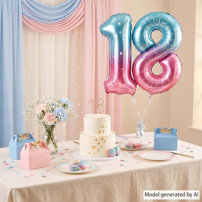 40 Inch Blue Pink Number 18 Balloon, Ombre 18th Birthday Decor - Image 3