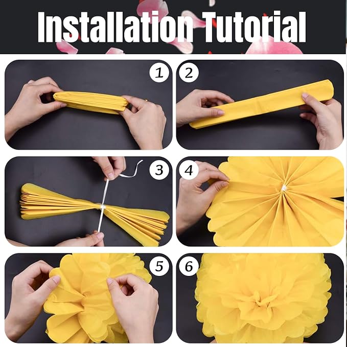 Qimoo 20pcs Black Paper Pom Poms Decorations, DIY Decorative Tissue Paper - Image 3