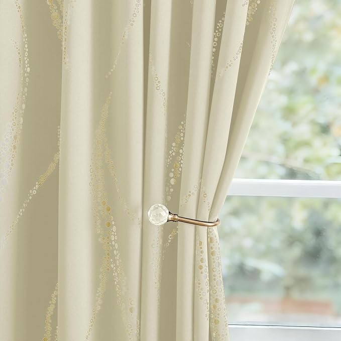 Yakamok Cream Light Blocking Curtains 63 Inches Long Gold Print Wide 52" | Gold - Image 8