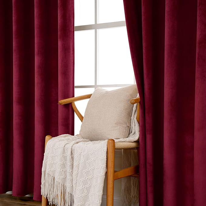 MIULEE Velvet Curtains Christmas Burgundy 52 x 84 Inch Length Set of 2 | - Image 6