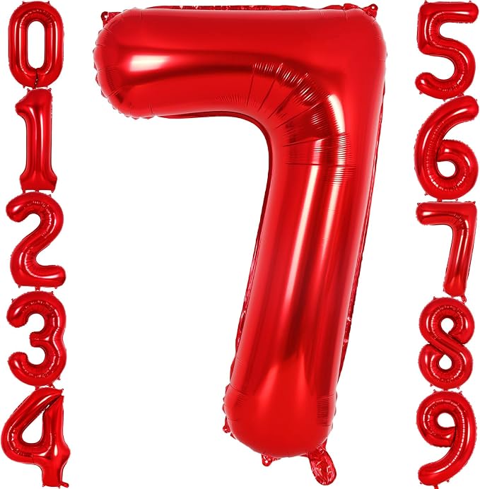 Red Number 7 Balloon 40 Inch, Big Large Foil Helium Number Balloons, Jumbo by AIQINHU