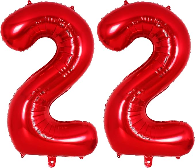 Red Number 22 Balloons, 40 Inch Big Large Foil Number Balloons, Jumbo Giant by AIQINHU