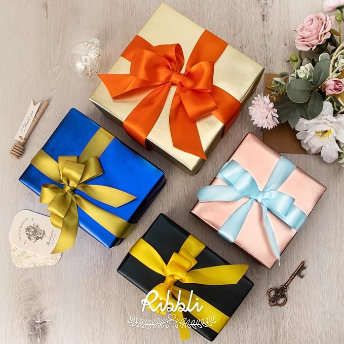 Ribbli Gold Double Faced Satin Ribbon, 1-1/2” x Continuous 25 Yards, Use - Image 4